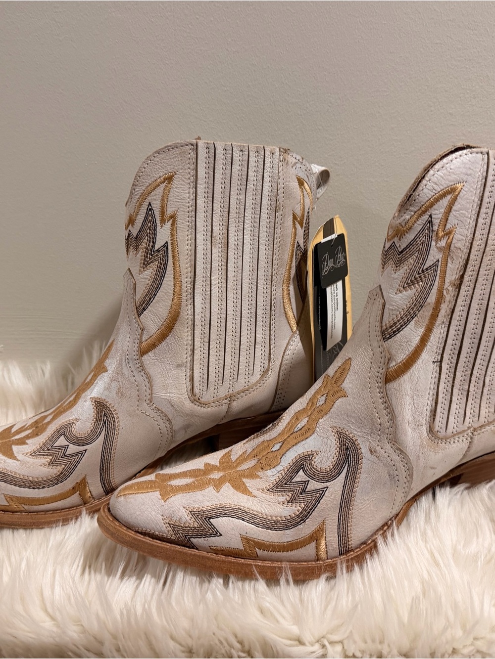 Dan Post White and Tan Embroidered Western Ankle Boots